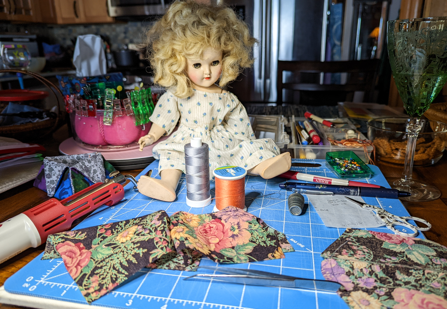 Toni doll. Dressmaking in progress.